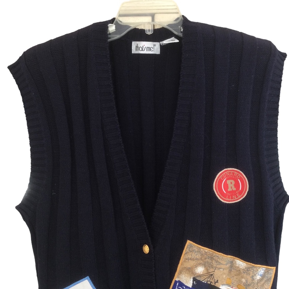 Vintage Long Navy Button-Front Sweater Vest Size Medium - Picture 2 of 9